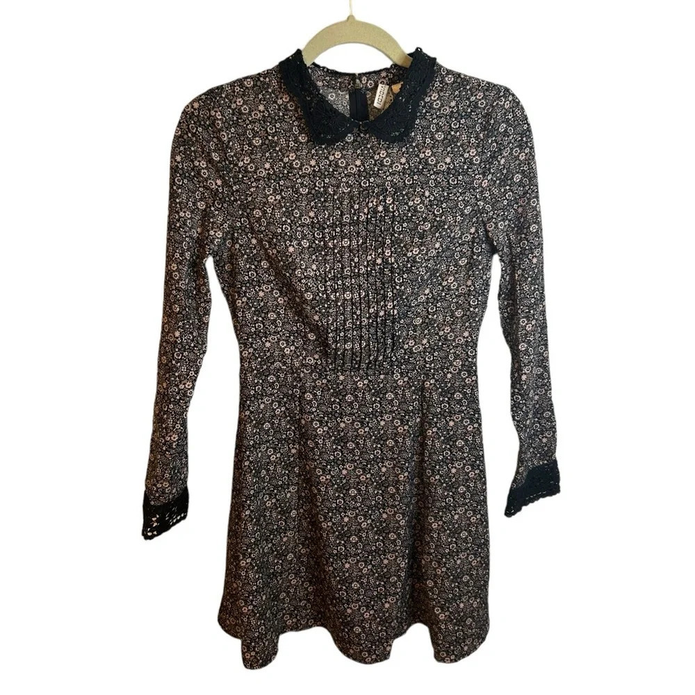 Divided Black and White Floral Long Sleeve Dress